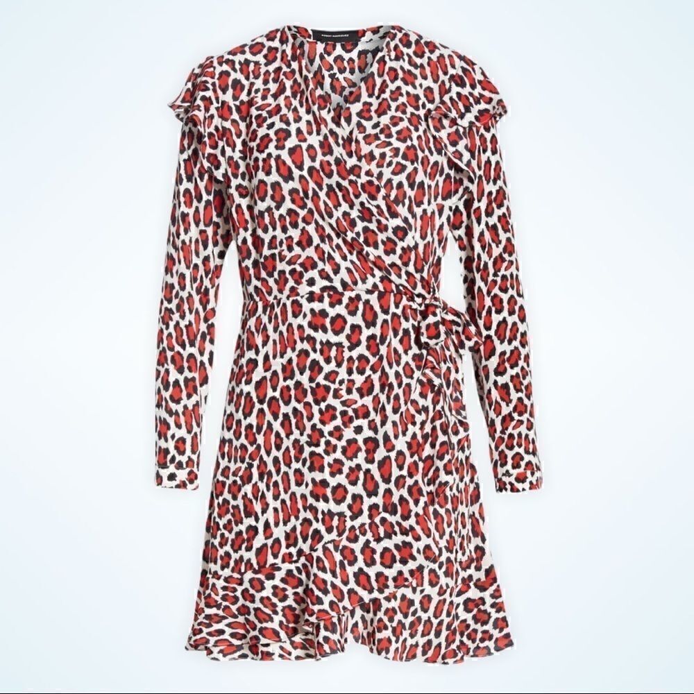 NEW ROBERT RODRIGUEZ LENA LEOPARD PRINT FAUX WRAP DRESS RED LEOPARD NWT SIZE 4